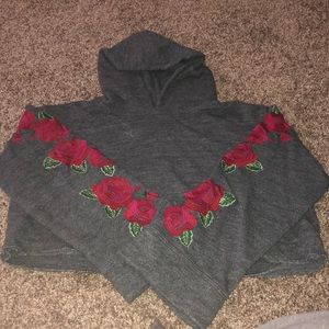Grey with red rose cropped sweatshirt